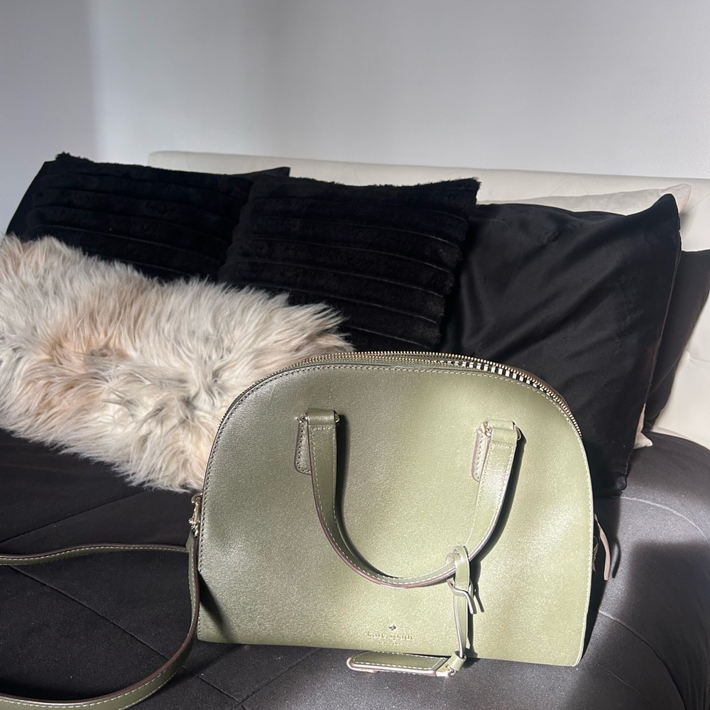 Sage Green Satchel with Structured Shape and Short Handles